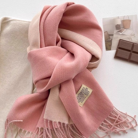 Autumn Winter Double-Sided Two-Tone Pure Cashmere Scarf Warm Fringed Shawl Versatile Solid Color Neckwear