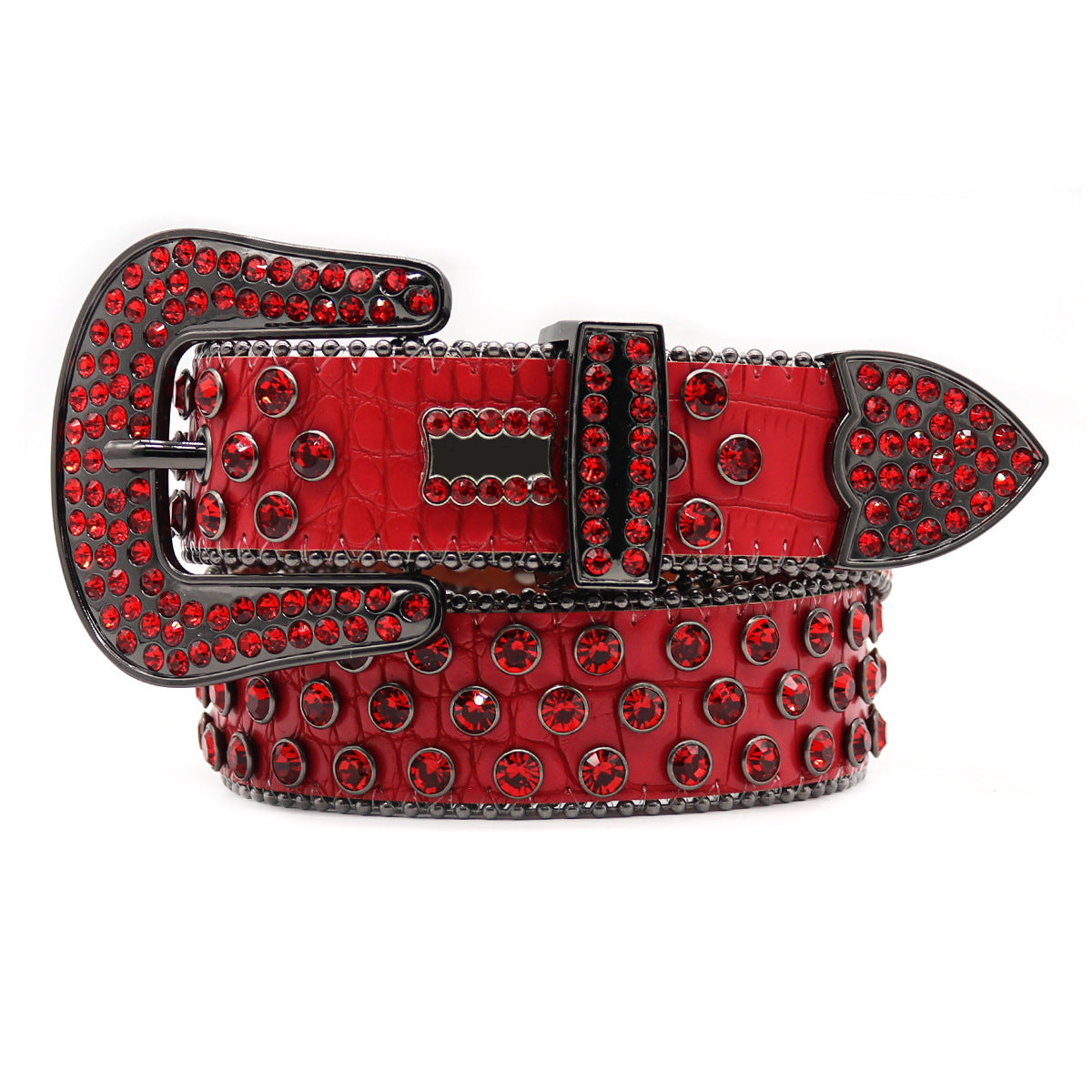 Red Crocodile Print Rhinestone Western Style Belt