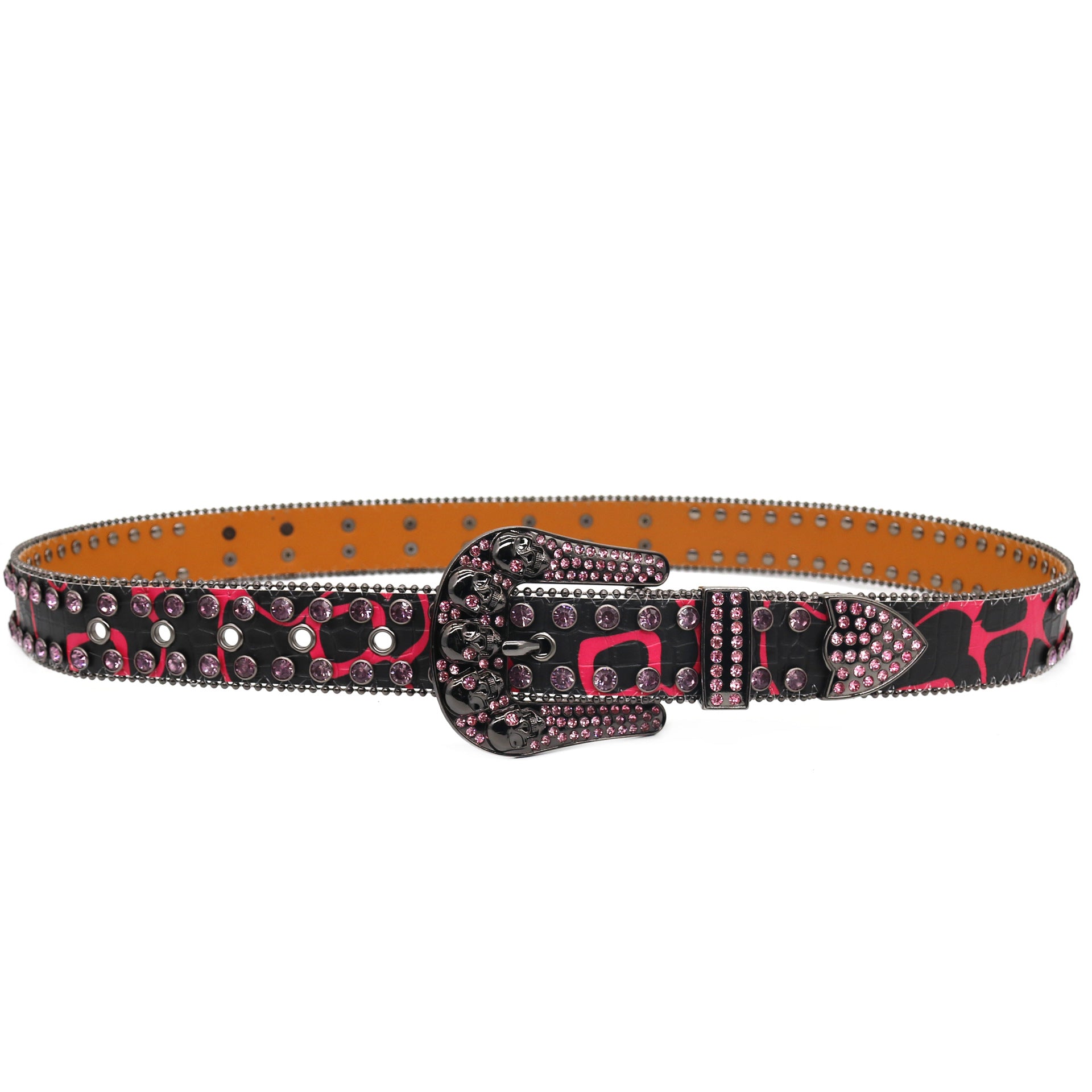 Punk Style Skull Pink Rhinestone Red-Black Pattern Belt