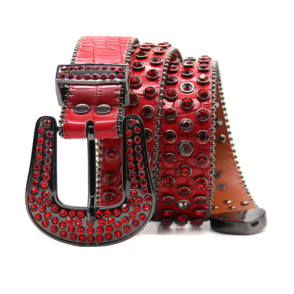Red Crocodile Print Rhinestone Western Style Belt