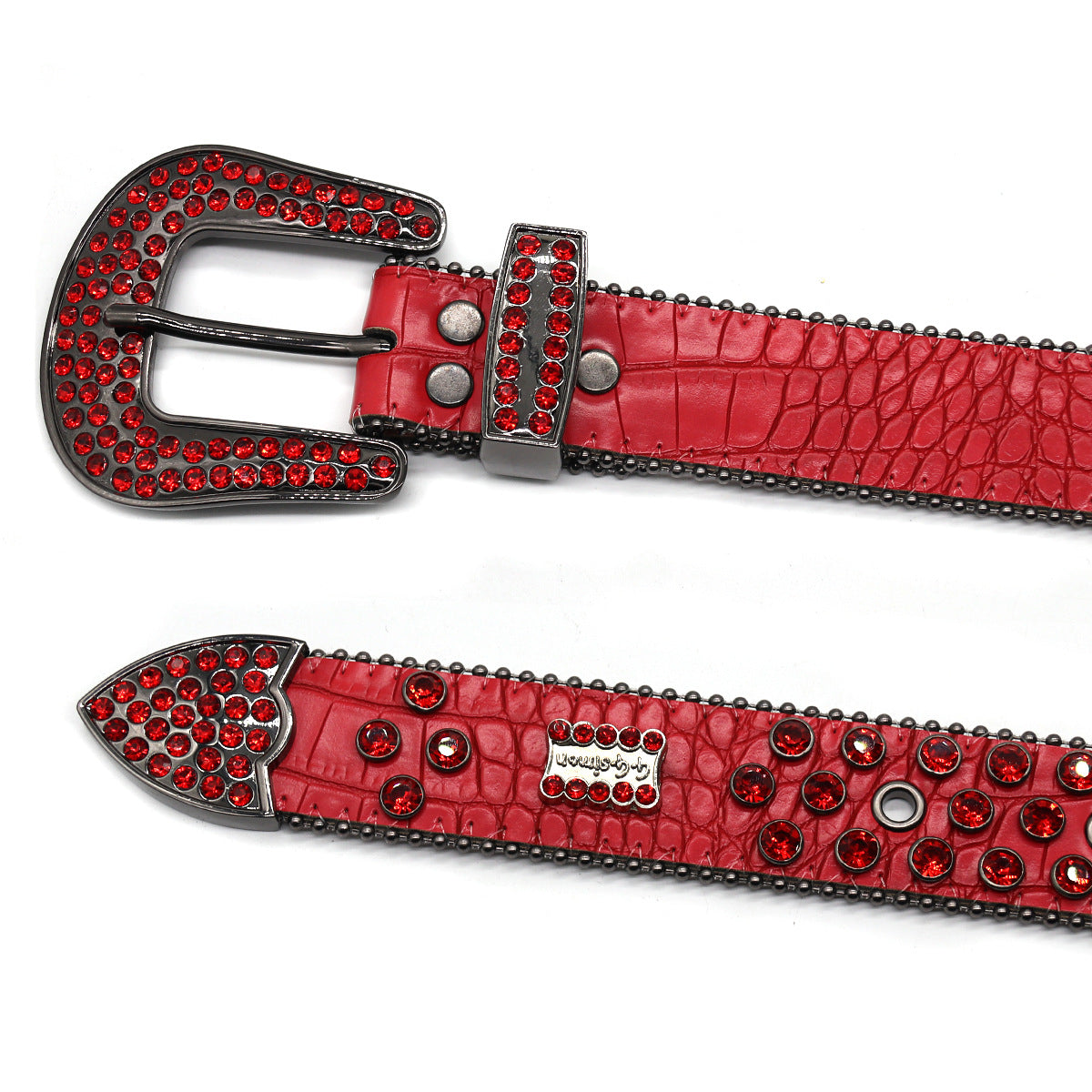 Red Crocodile Print Rhinestone Western Style Belt
