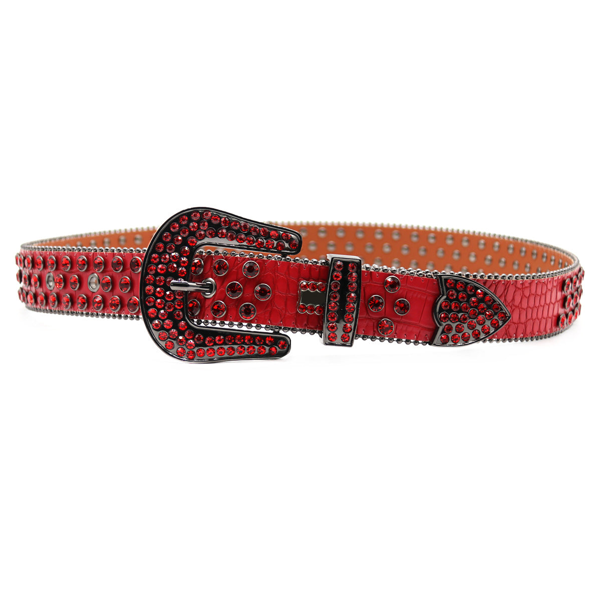 Red Crocodile Print Rhinestone Western Style Belt