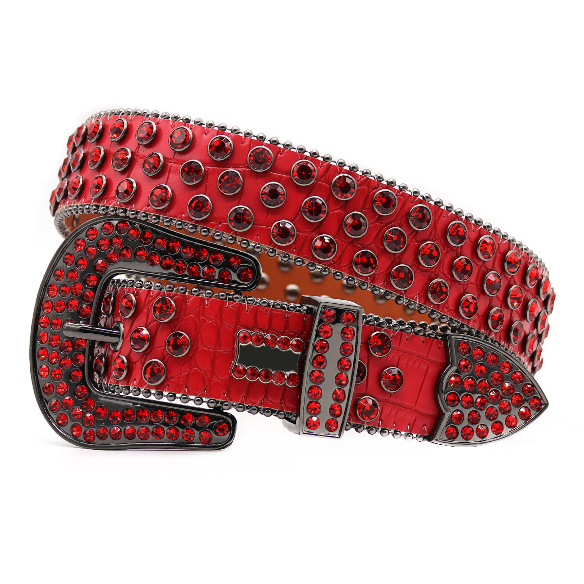 Red Crocodile Print Rhinestone Western Style Belt