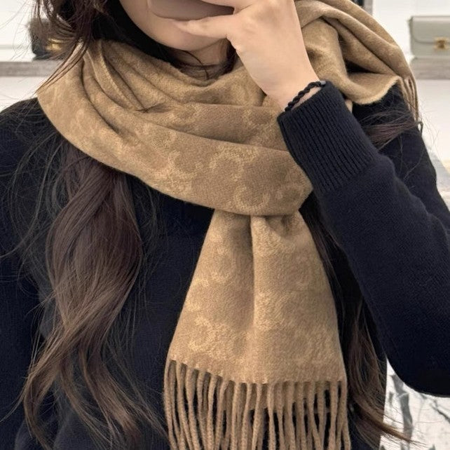 Autumn Winter Double-C Jacquard Scarf Double-Sided Two-Tone Fringed Shawl