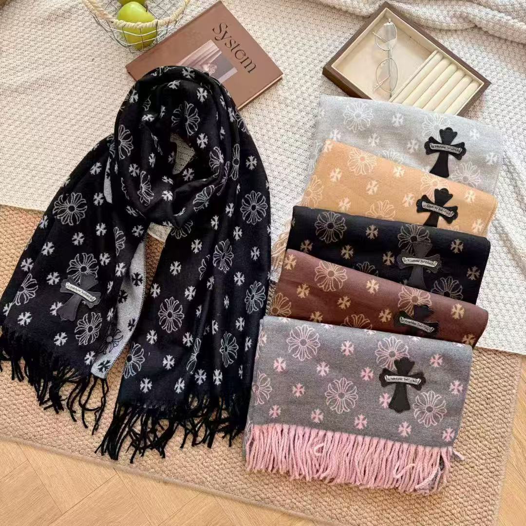 Autumn Winter Daisy-Jacquard Double-Sided Scarf Cross-Decorated Fringed Shawl