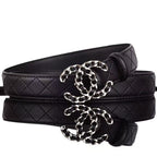 Quilted Double C Chain Black Women's Belt