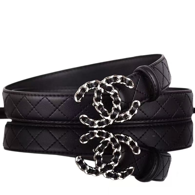 Quilted Double C Chain Black Women's Belt