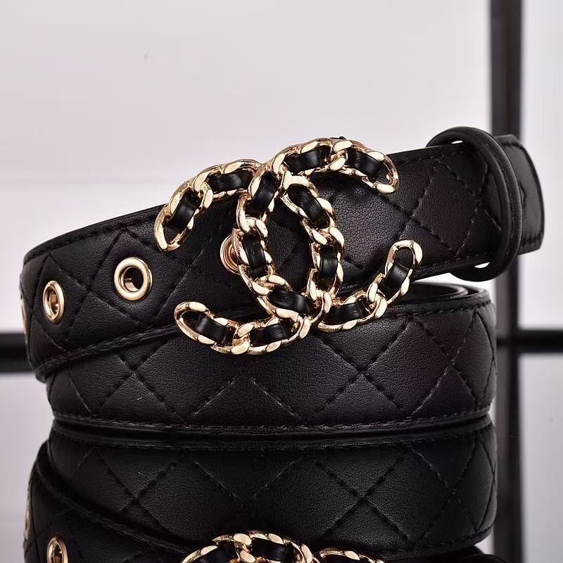 Quilted Double C Chain Black Women's Belt
