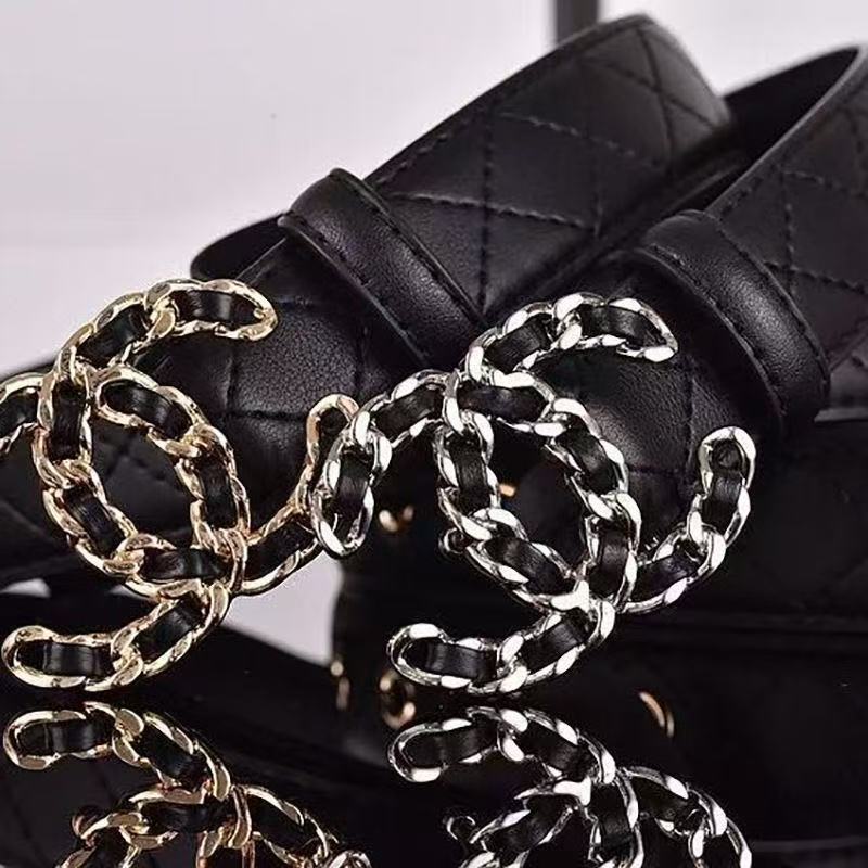 Quilted Double C Chain Black Women's Belt