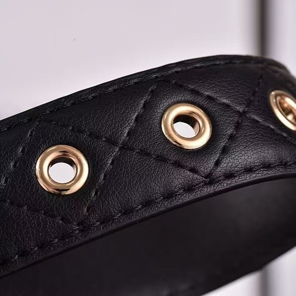 Quilted Double C Chain Black Women's Belt