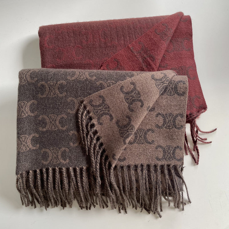 Autumn Winter Double-C Jacquard Scarf Double-Sided Two-Tone Fringed Shawl