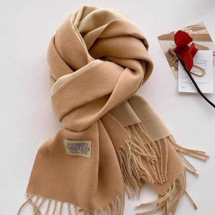 Autumn Winter Double-Sided Two-Tone Pure Cashmere Scarf Warm Fringed Shawl Versatile Solid Color Neckwear