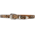 Snake Print Rhinestone Cross Carved Western Style Belt
