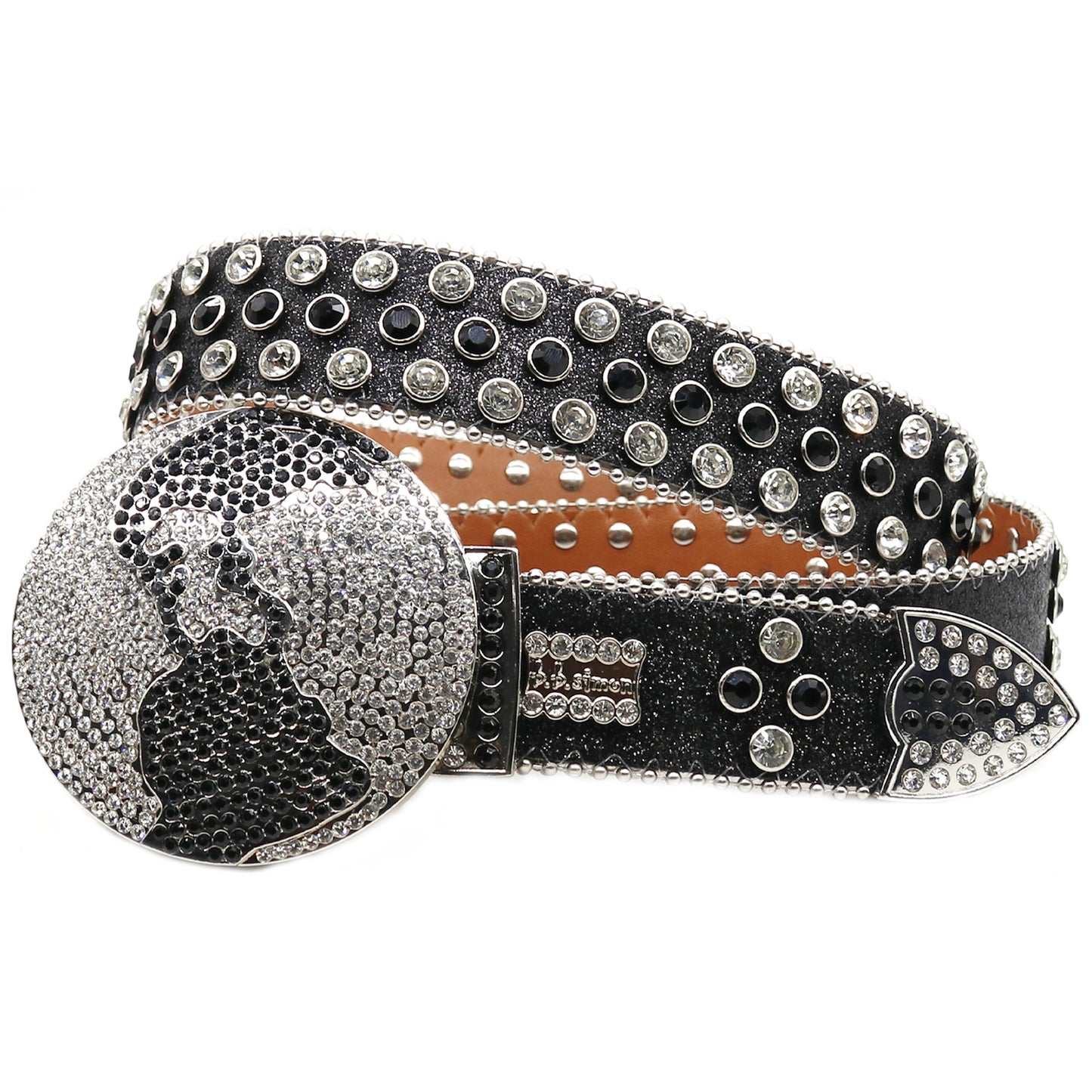 Black and White Rhinestone Globe Western Style Belt