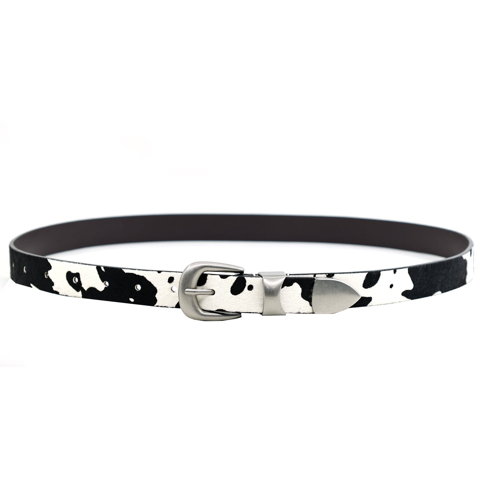 Cow Print Metal Buckle Leather Belt
