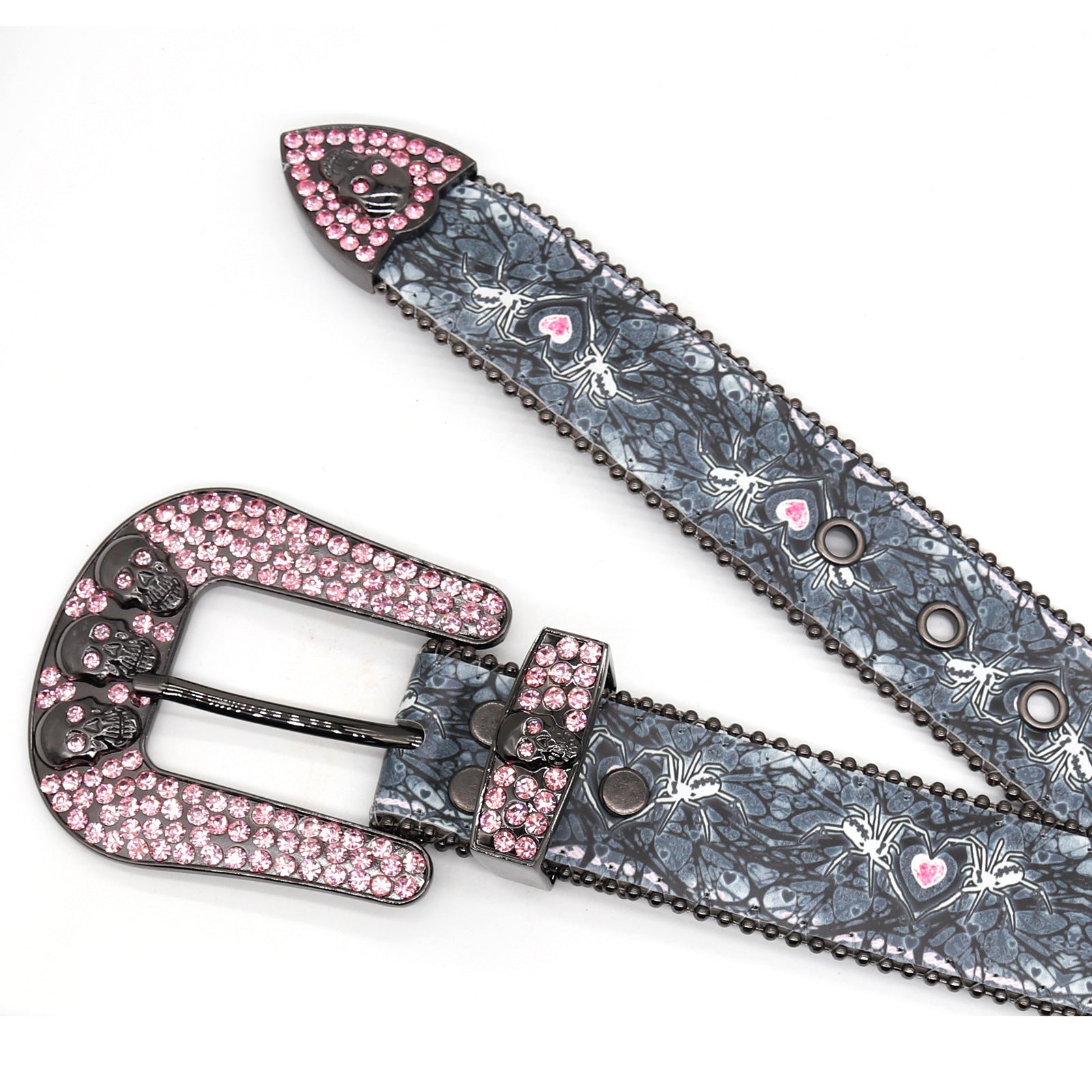 Punk Style Spider Heart Pink Rhinestone Black Belt