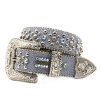 Gray-Purple Rhinestone Rivet Retro Style Women's Belt