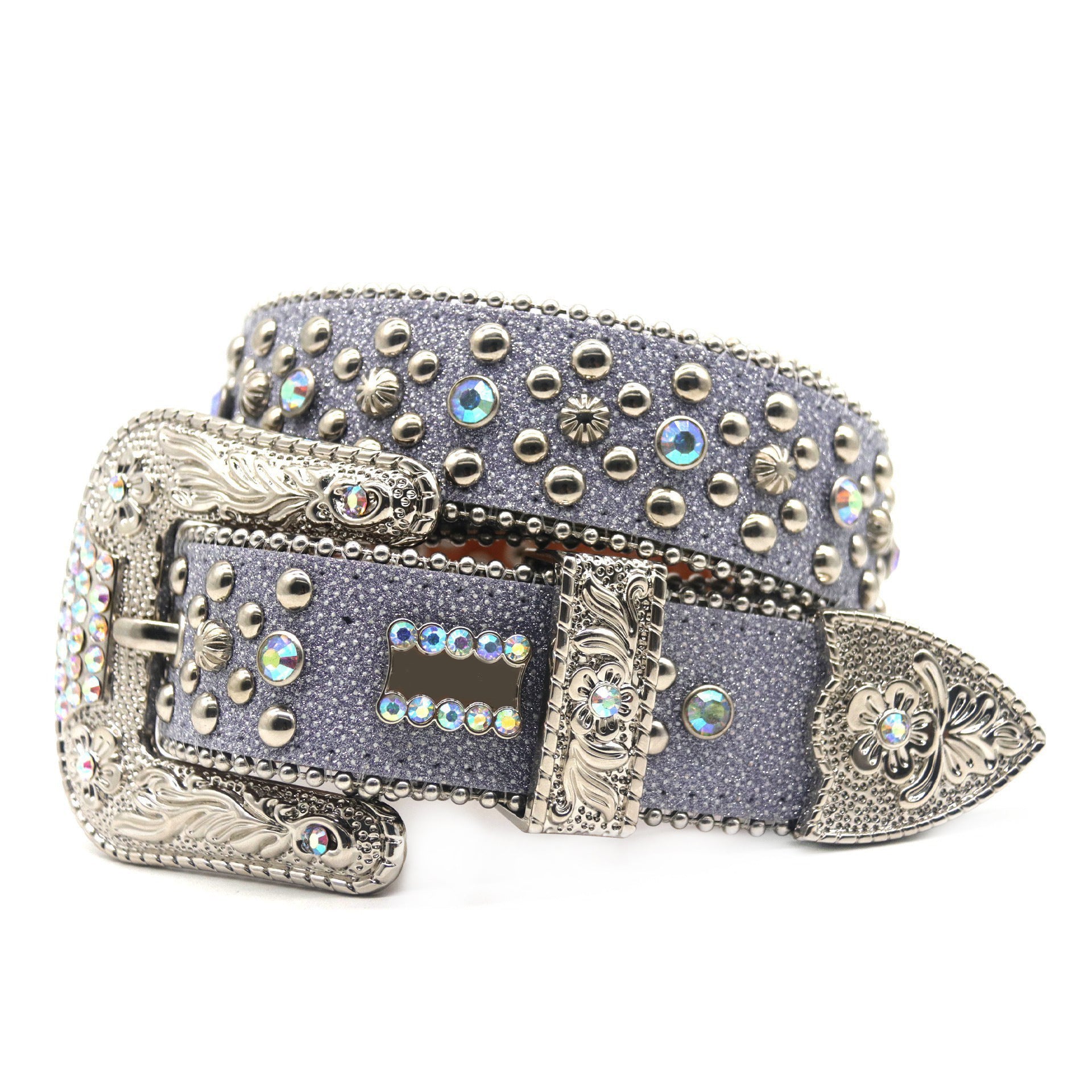Gray-Purple Rhinestone Rivet Retro Style Women's Belt