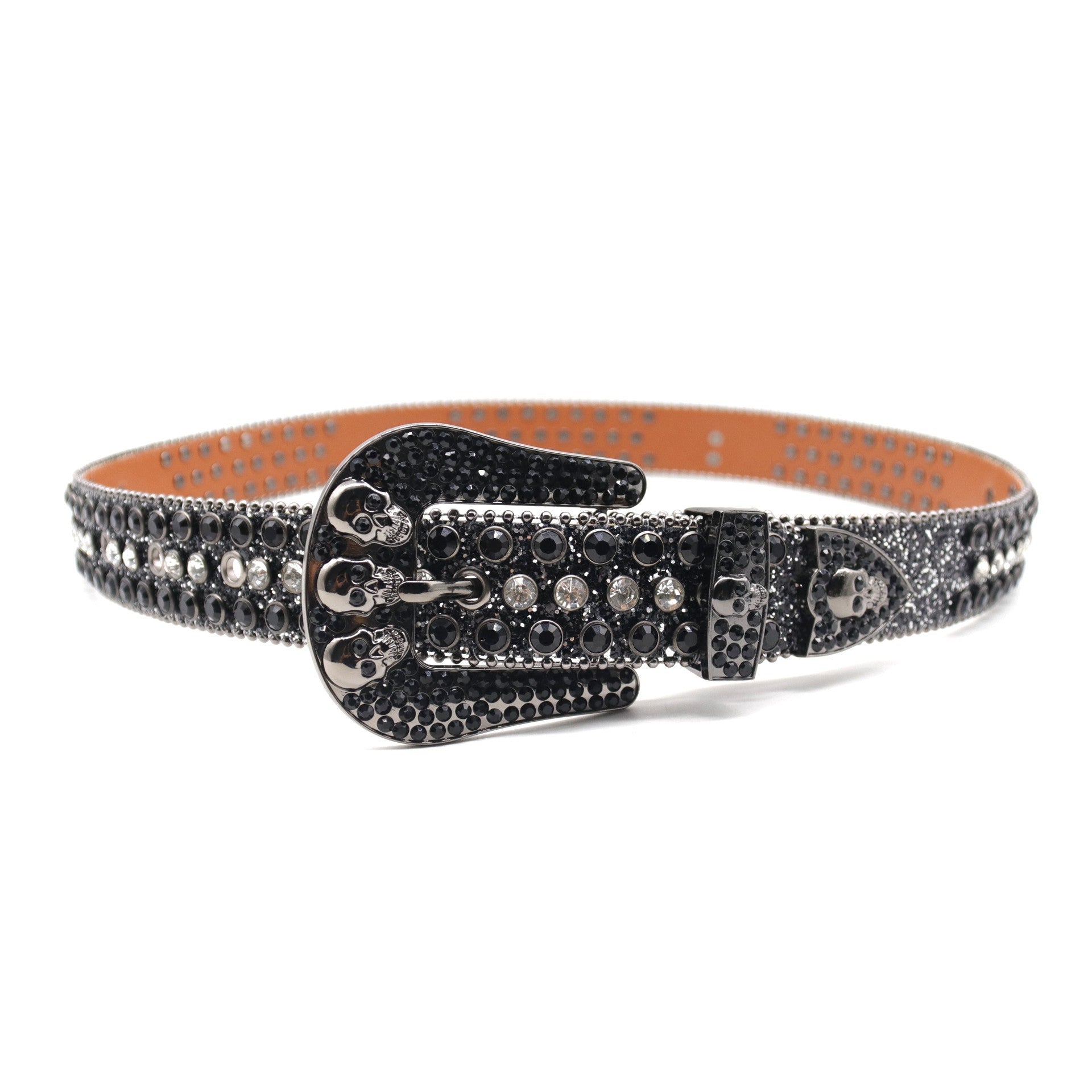 Skull Rhinestone Punk Style Black Women's Belt