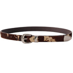 Vintage Cow Print Belt with Metal Buckle