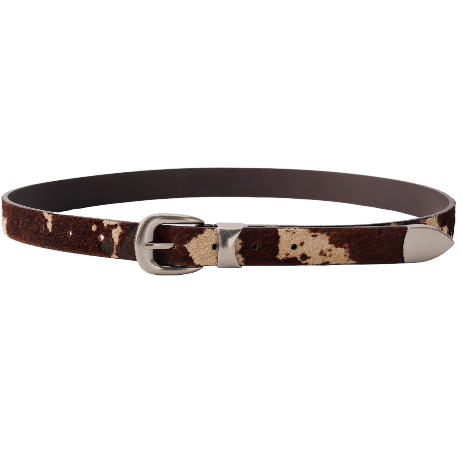 Vintage Cow Print Belt with Metal Buckle