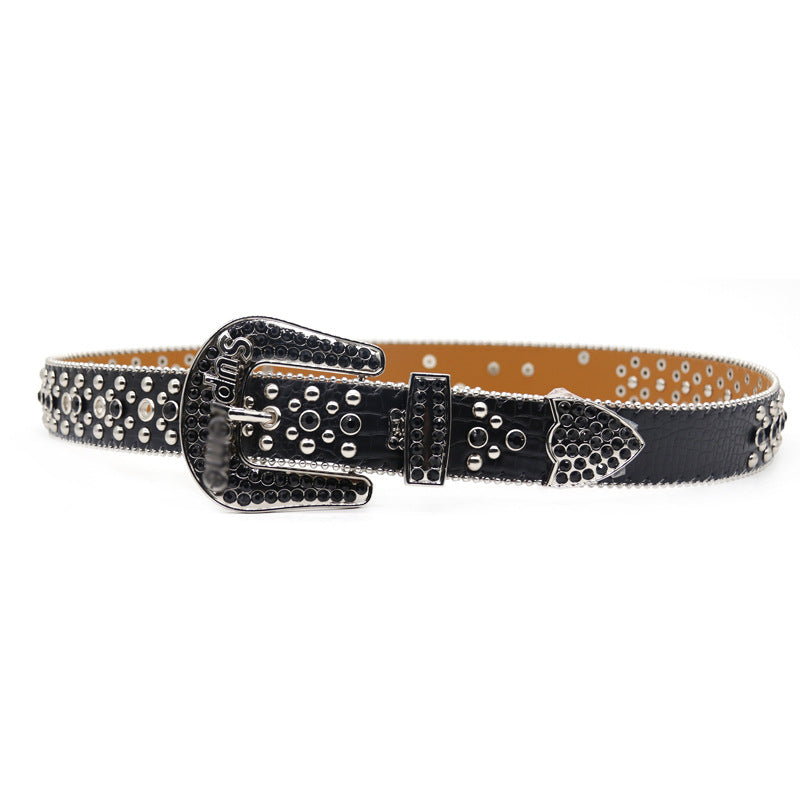 Black Rhinestone Letter Punk Style Belt