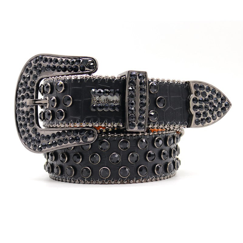 Black Rhinestone Rivet Punk Style Women's Belt