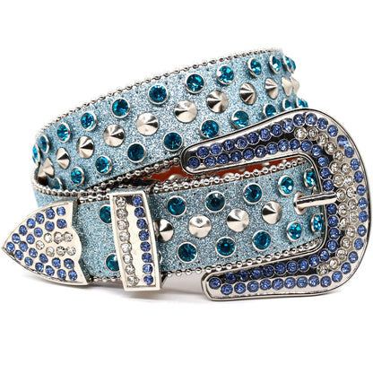 Blue Rhinestone Stud Western Style Belt