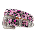 Western Style Leopard Print Rhinestone Cross Carved Belt