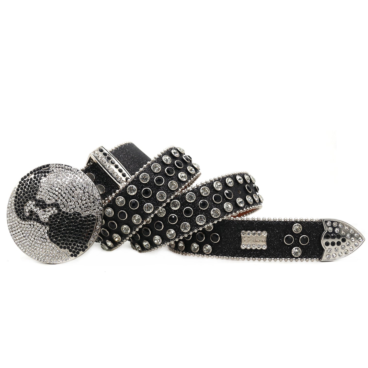Black and White Rhinestone Globe Western Style Belt