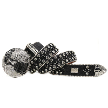 Black and White Rhinestone Globe Western Style Belt