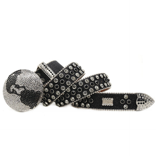Black and White Rhinestone Globe Western Style Belt