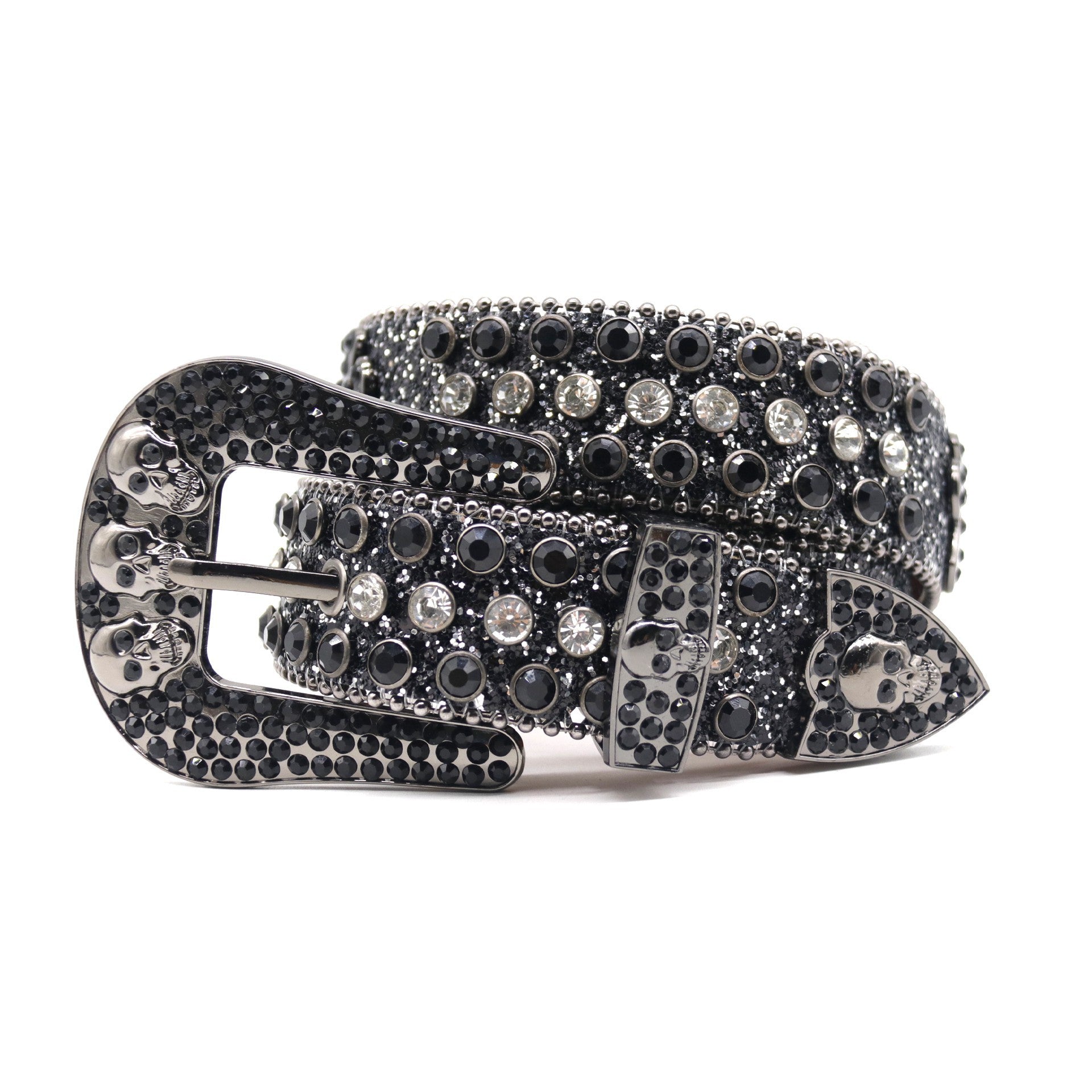 Skull Rhinestone Punk Style Black Women's Belt