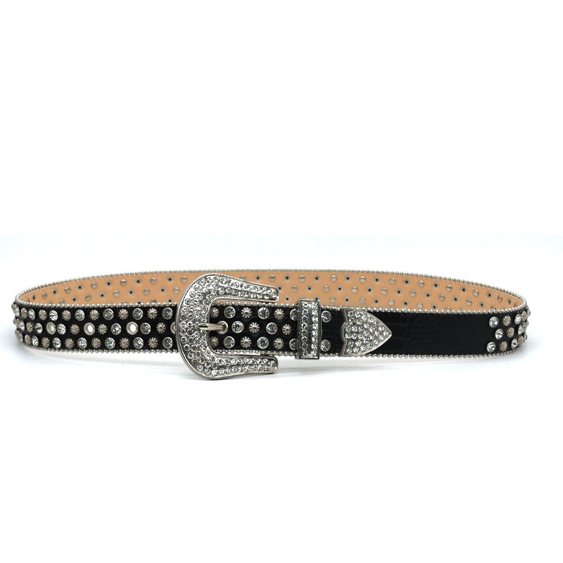 Punk Style Black Belt with Rhinestone Studs