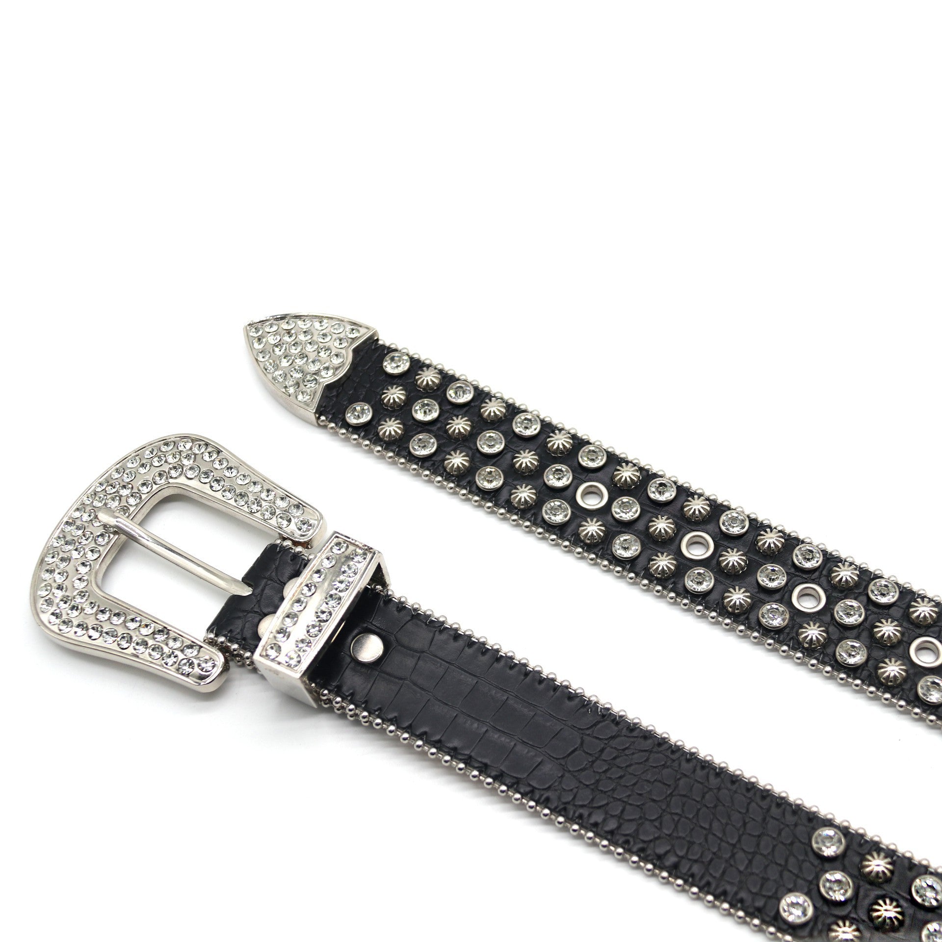 Punk Style Black Belt with Rhinestone Studs