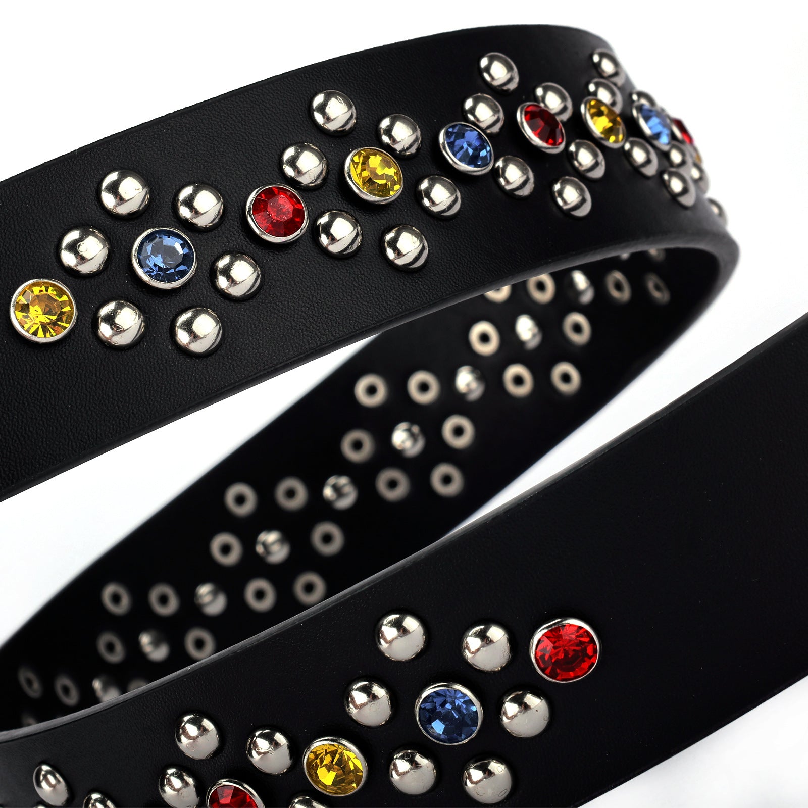 Colorful Rhinestone Rivet Punk Style Black Women's Belt