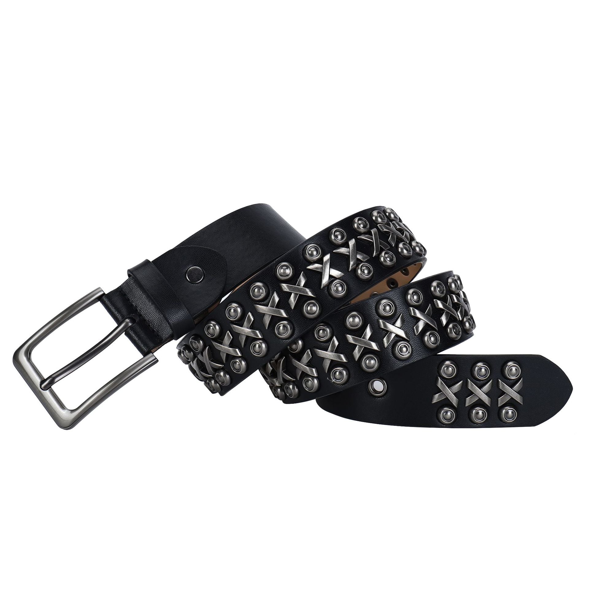 Rivet Punk Style Black Leather Belt