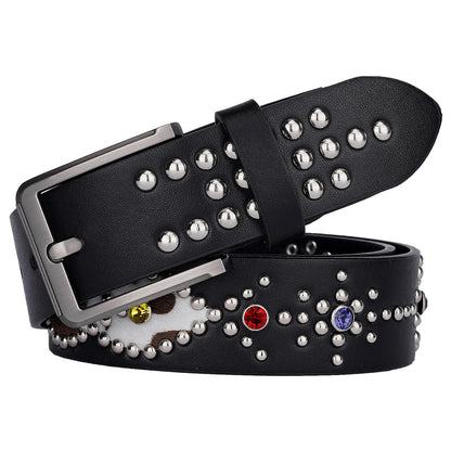 Colorful Rhinestone Rivet Punk Style Black Belt