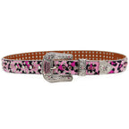 Western Style Leopard Print Rhinestone Cross Carved Belt