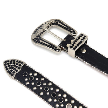 Black Rhinestone Letter Punk Style Belt