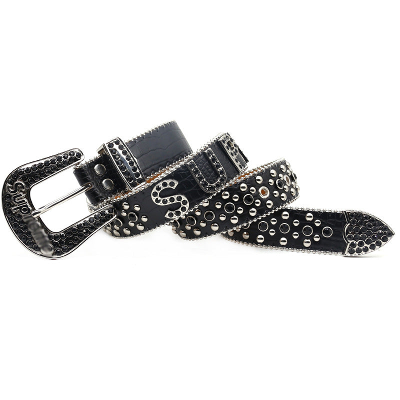 Black Rhinestone Letter Punk Style Belt