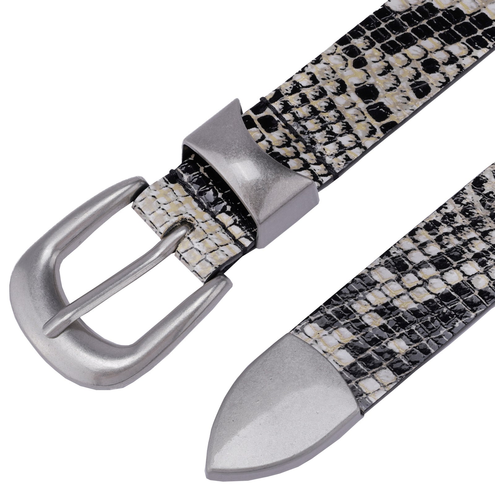 Vintage Snake Print Belt with Metal Buckle