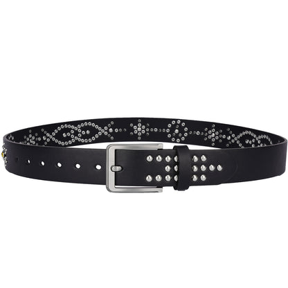 Colorful Rhinestone Rivet Punk Style Black Belt