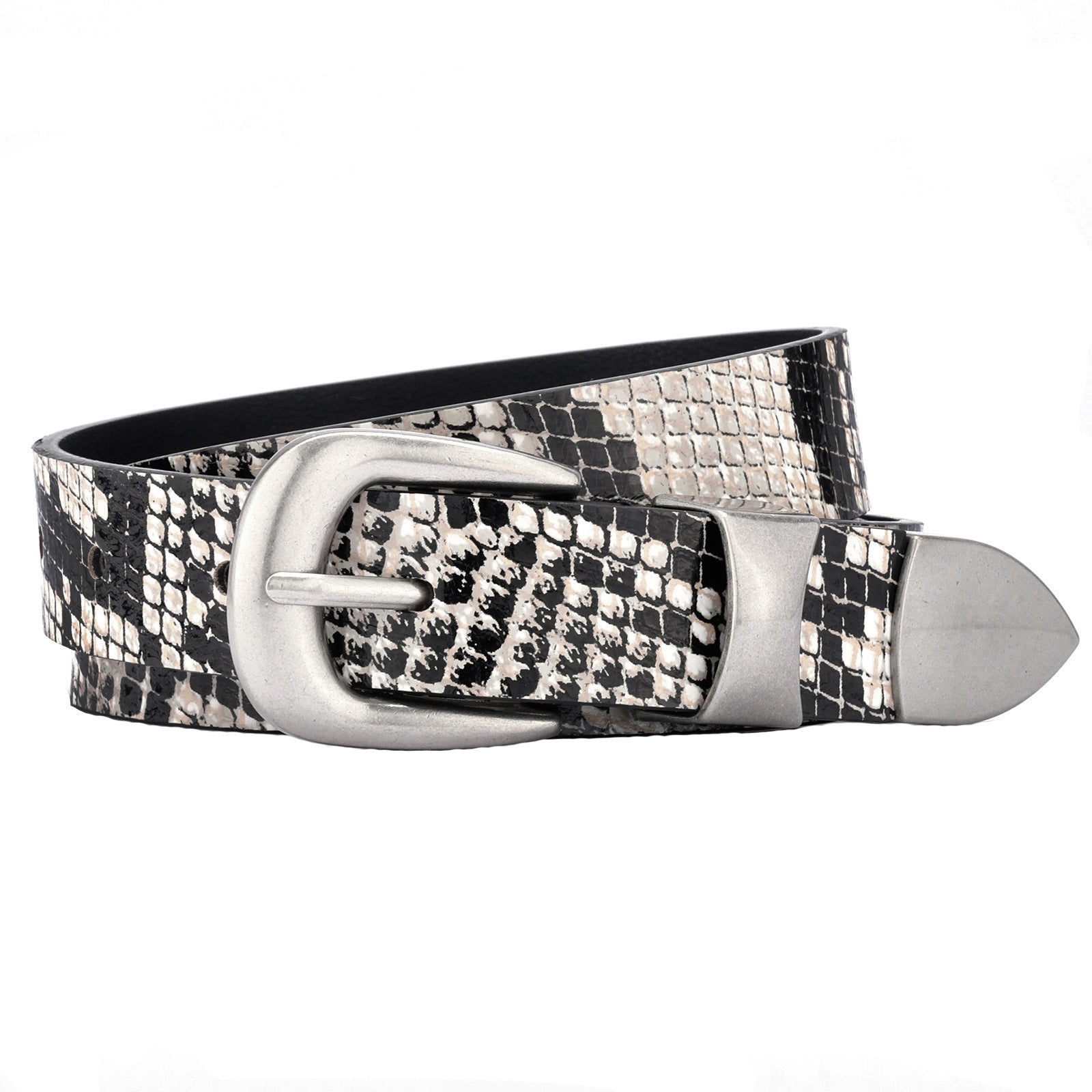 Vintage Snake Print Belt with Metal Buckle