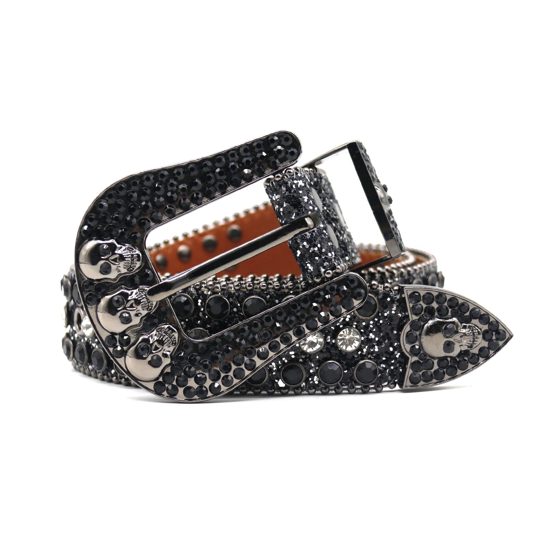 Skull Rhinestone Punk Style Black Women's Belt