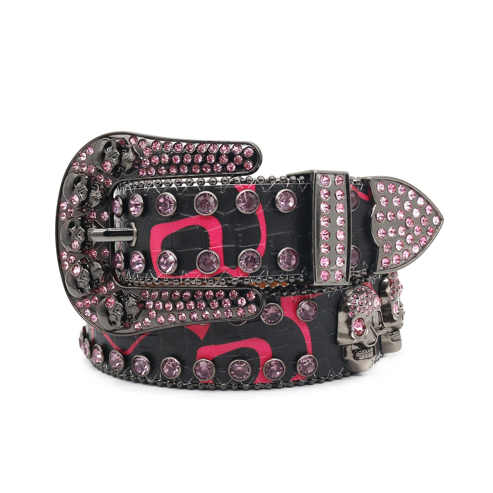 Punk Style Skull Pink Rhinestone Red-Black Pattern Belt
