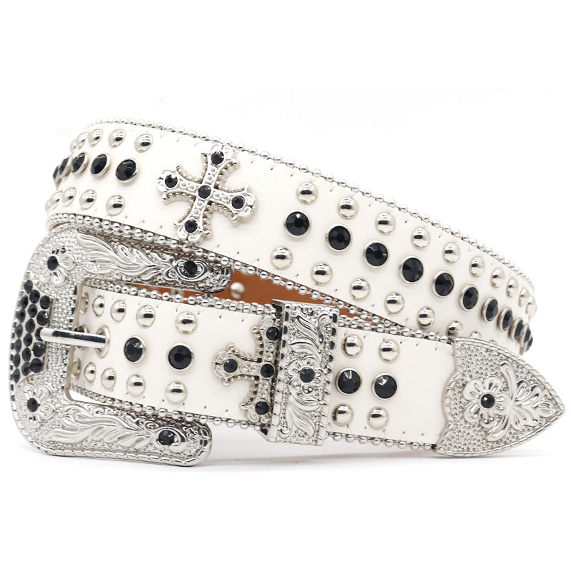 White Cross Rivet Punk Style Belt
