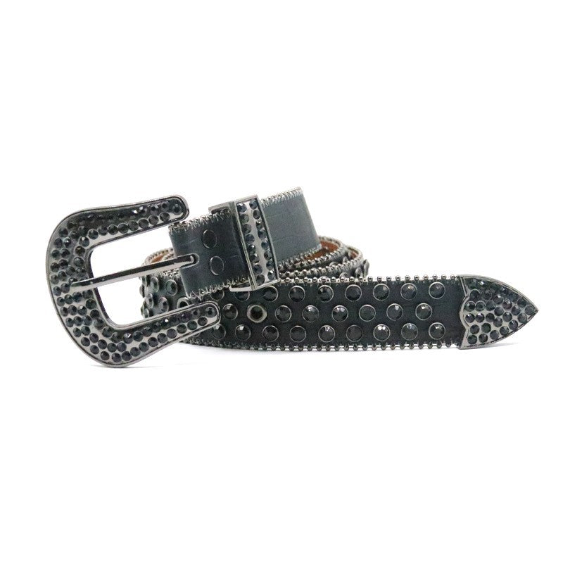 Black Rhinestone Rivet Punk Style Women's Belt