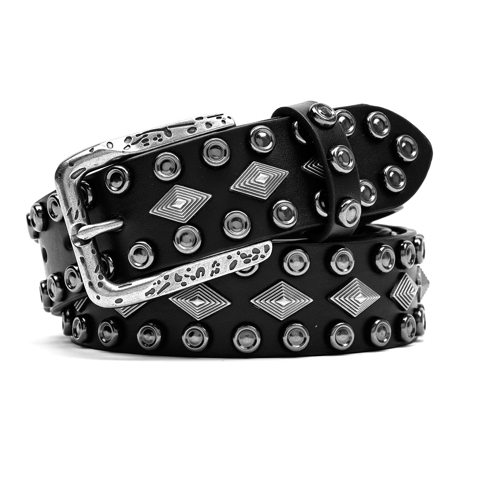 Punk Style Black Belt with Rose & Diamond Studs
