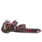 Punk Style Skull Pink Rhinestone Red-Black Pattern Belt
